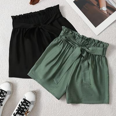 TEMU Summer Simple And Versatile Comfortable Breathable Solid Color Belt 2 Shorts Image