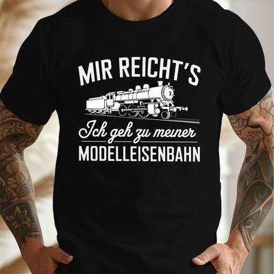 TEMU Men's Vintage Steam Graphic T-shirt- Black With White Print, 100% Cotton Lightweight Breathable Regular Neck Short Sleeve Tee For Casual Casual Attire& , Leisure Clothing, Retro Style Shirt Image