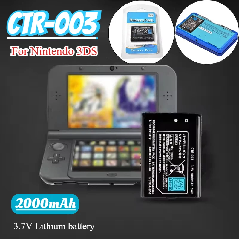 CTR-003 Ersatzakku 2000 mAh CTR 003 3,7 V Lithium-Bateria für Nintendo N3DS 3DS 2DS Spielekonsole wiederaufladbare Batterien
