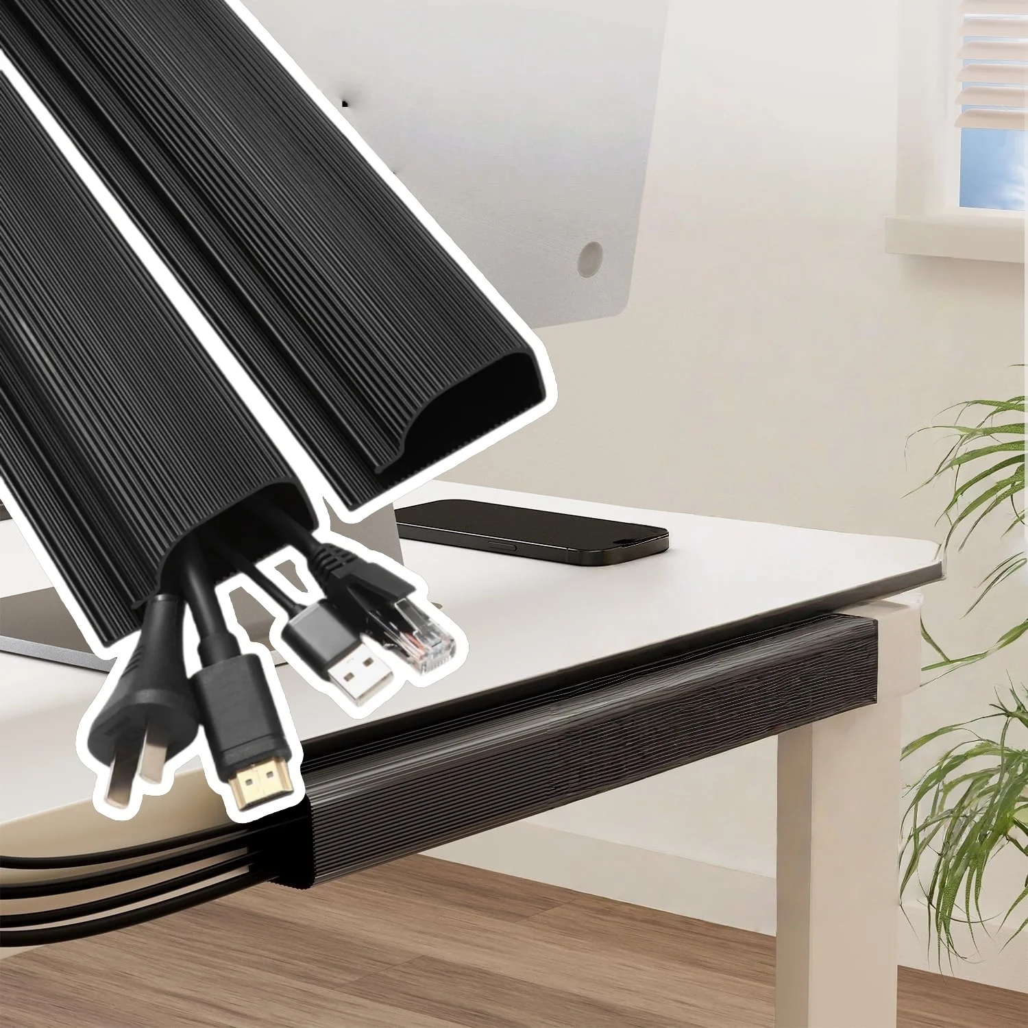 1pc 40cm/15,74in PVC Schreibtisch Kabel Organizer Kabel Management Zubehör Kabel Protector Kein Bohren Unter Schreibtisch Management tablett Image