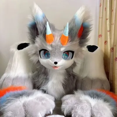 Fursuit Husky Fox Maskottchen (Kopf + Pfoten + Schuhe) Halloween Party Pelz Cosplay Image
