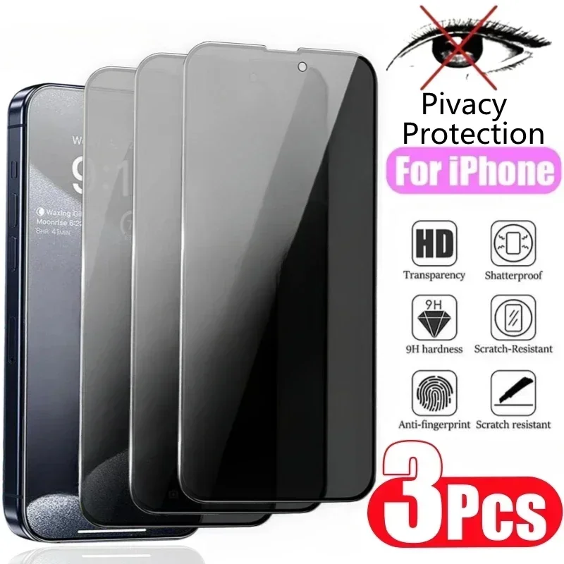 3 Stück Full Cover Privacy Displays chutz folie für iPhone 14 15 16 Pro Max Anti-Spion-Glas für iPhone 11 12 13 Pro Max 15 16 plus Glas Image
