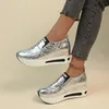 Silber PU Leder Plattform Turnschuhe Frauen Casual Non-Slip Dicke Sohle Sport Schuhe Frau Plus Größe