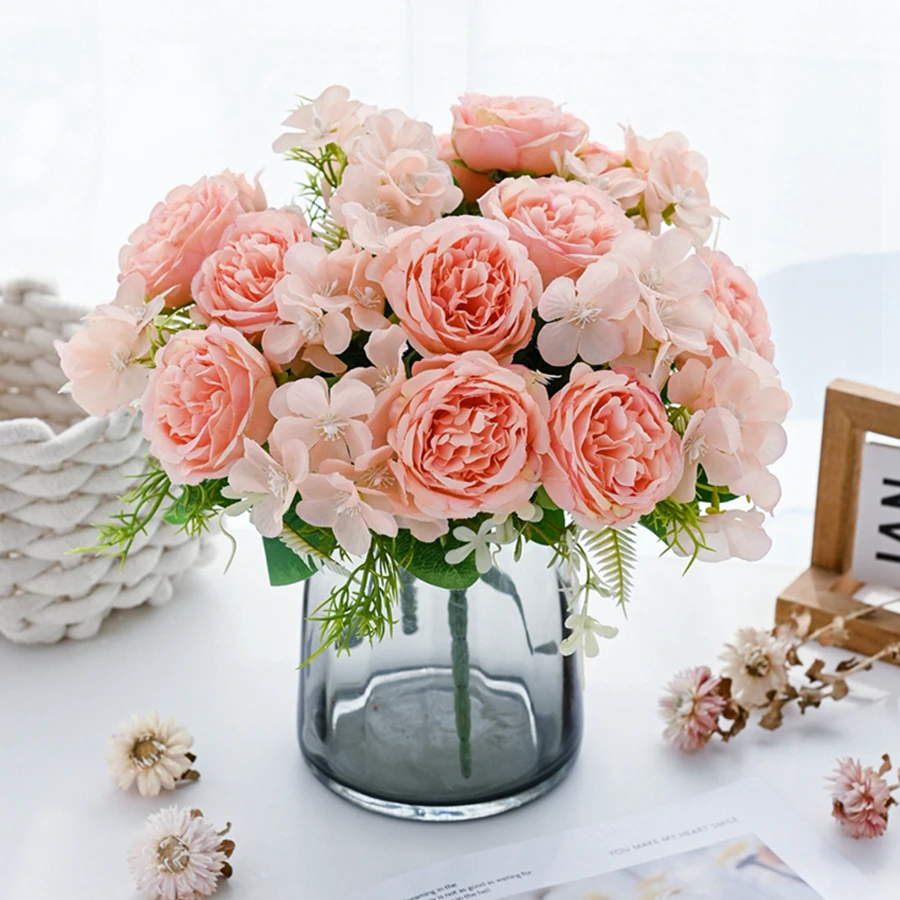 Künstliche Blumen Pfingstrose Hortensie Home Room Tisch Arrangement Decora DIY Festival Kranz Hochzeit Brautstrauß Hohe Qualität Image