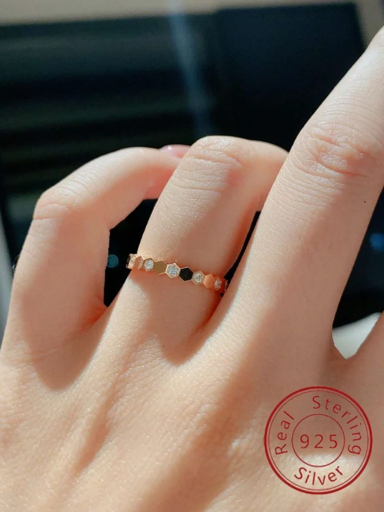 Ringe aus 925er-Sterlingsilber, Vintage-Zirkon, geometrische Form, für Damen, Geschenk, passend für den täglichen Gebrauch, Party, hochwertiges edles Schmuckzubehör Image