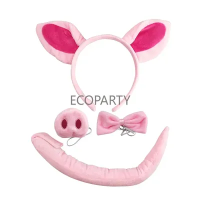 Lustige Schweine ohren Nase Schwanz Fliege rosa Schwein Kostüm Kostüm Kit für Erwachsene Kinder Image