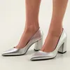 Lackleder, PU-Leder, spitzer Zehenbereich, Silber, Marinegrün, klobige High Heels, flache Slip-on-Damenpumps, große Größe 53 54, 52, klassische Schuhe