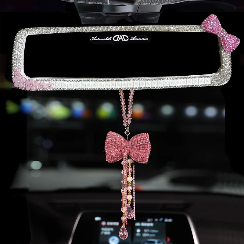 Mode Strass Bowknot Auto Innenspiegel Dekor Frauen Kristall Diamant Rückspiegel Ornament Auto Spiegel Zubehör Image