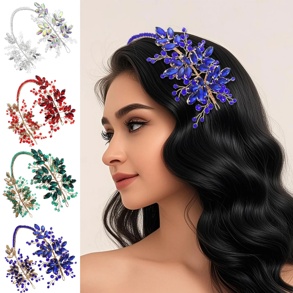 Miallo Modisches Haarband mit Kristallperlen und Blumen, elegantes doppeltes Metall-Stirnband für Damen, Performance-Party, klassische Haaraccessoires