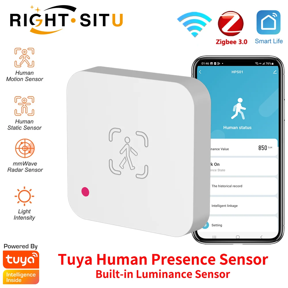 Tuya Zigbee WiFi Menschliche Anwesenheit Sensor MmWave Radar Detektor Mit Helligkeit Sensor Für Smart Home Smart Leben ersetzen PIR Sensor Image