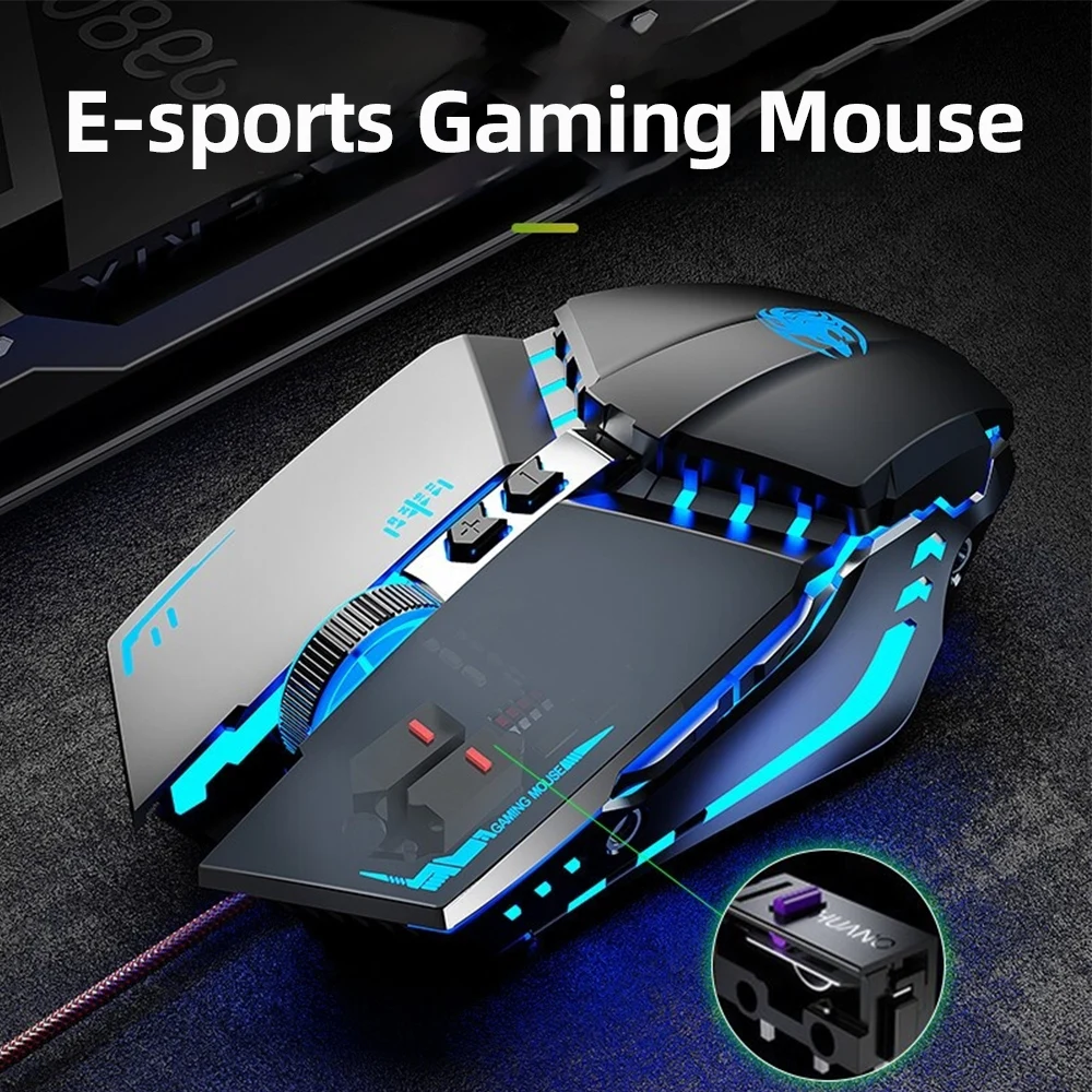 EWEADN g9 Gaming-Maus schwarz verkabelt, Sound mechanische Maus Metall basis, tragbares Computer zubehör, Plug-and-Play, Fenster Image