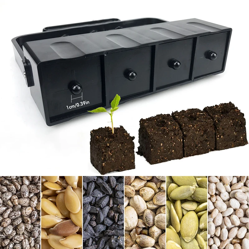 1 Stück schwarzer Bodenblocker, Sämlings-Pflanzgefäß mit 4 Gittern, manueller Bodenblockhersteller, tragbares Garten-Aussaatwerkzeug zum Lösen des Bodens Image