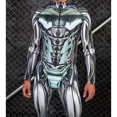 Mechanischer Skelettknochen-Cosplay-Body, Halloween, gruseliger Totenkopf, Grafik, langärmelig, Overall, Gothic-Party-Kostüm, Strumpfhosen, Zentai Image