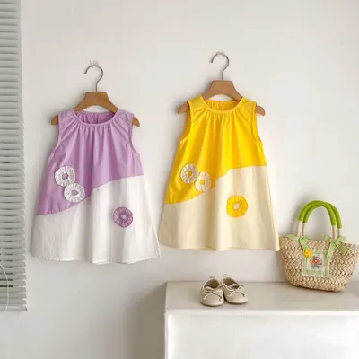 2023 Neues, dünnes, ärmelloses Sommerkleid für Mädchen im Alter von 2–6 Jahren, Baumwolle, Image