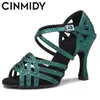 CINMIDY Blaue Latein-Tanzschuhe für Damen, Ballsaal, Party-Schuhe, weicher Boden, Salsa-Performance-Schuhe zum Tanzen, Damen-Sandalen, Grün