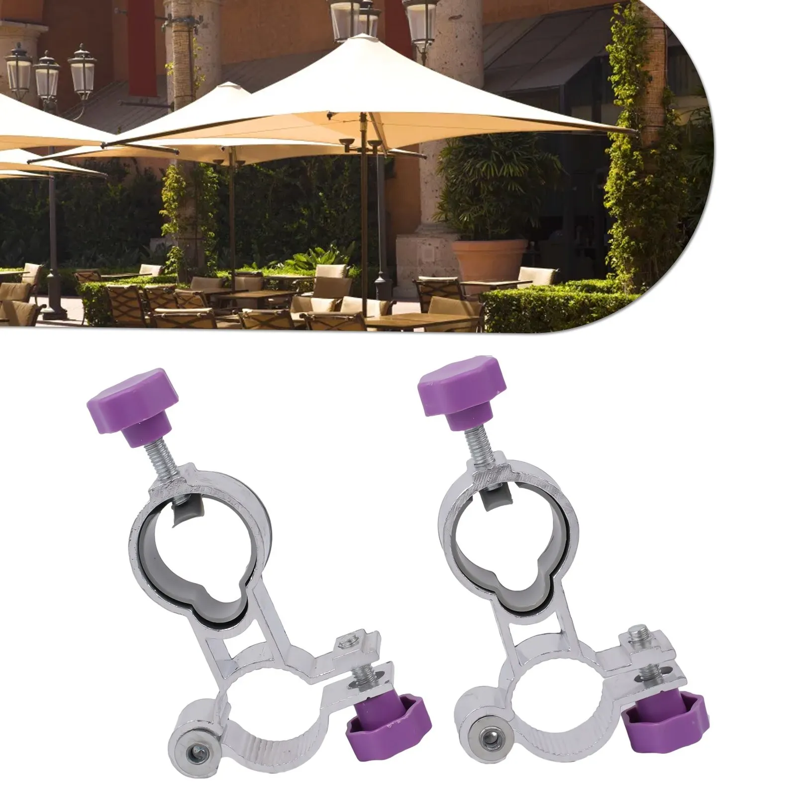 2Pcs Feste Clip Klammern Clip Auf Halterung Regenschirm Loch 25mm Für Garten Stuhl Sonnenschirm Terrasse Balkon Deck Regenschirm halter Image