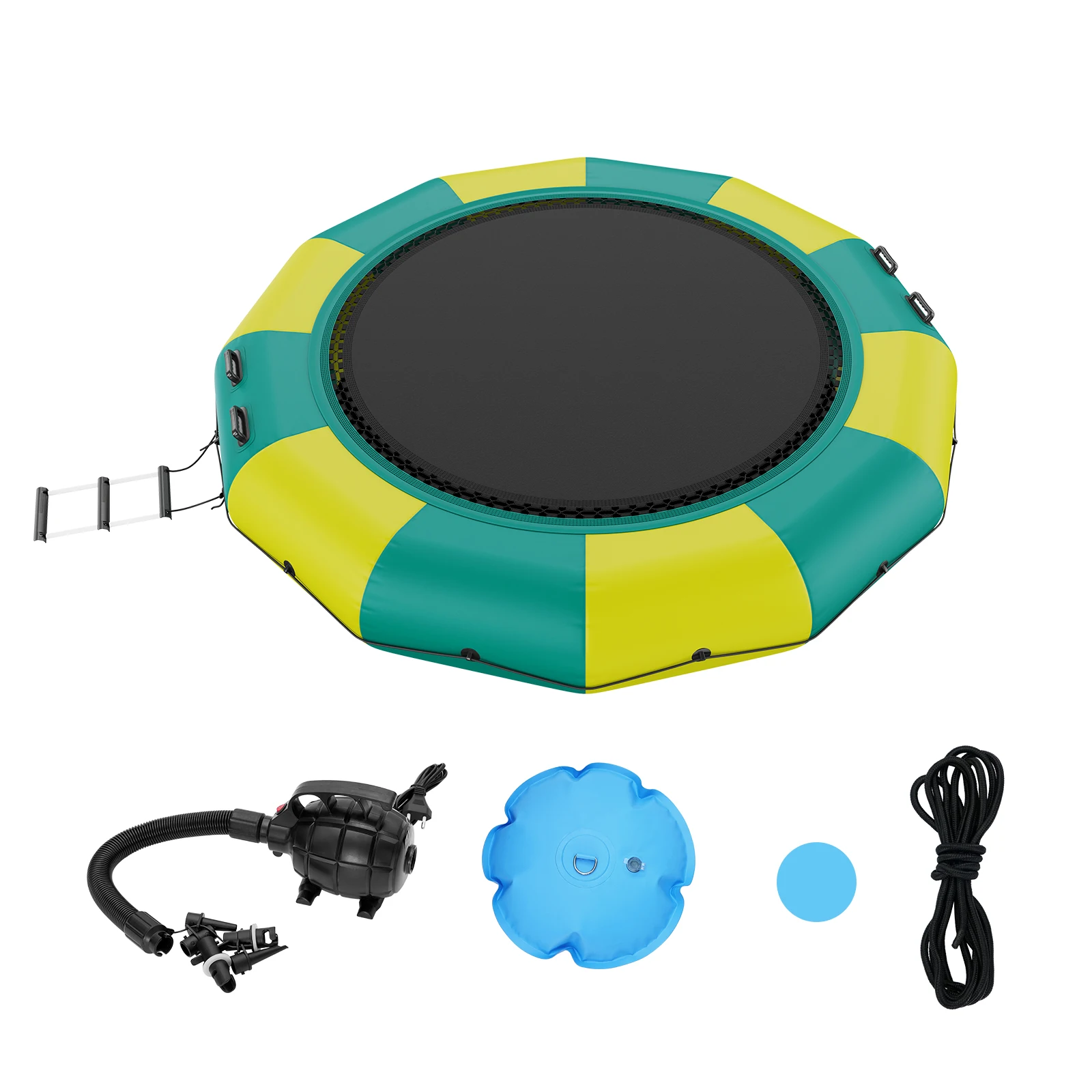 SucceBuy 12 Fuß aufblasbarer Wasser-Türsteher, Freizeit-Wasser-Trampolin, tragbare Bounce-Schwimmplattform mit Rutsche, 3-Stufen-Leiter Image