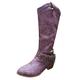 ARtray Cowboy Boots Women's Western Boots Retro Long Shaft Boots Fashion Pattern Buckle Belt Casual Boots Women Casual Smart Party Shoes Boots Round Toe Comfortable Platform Boots Classic, purple, 8.5