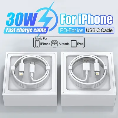 For Apple Original 30W Fast Charging Cable For iPhone 14 13 12 11 15 16 Pro Max X XS XR 8Plus USB Type C Lightnings Charge Cable