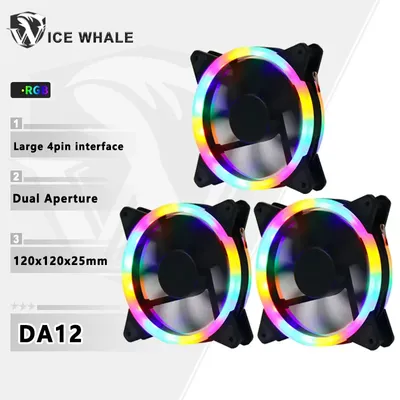 ICE Whale DA12 Rgb PC Case Fan Ventoinha Quiet 120mm Computer Case Fan Big 4pin Water Cooler CPU Cooling Fan Ventilador
