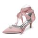 Womens Pearl Ankle Strap Pumps Low Kitten Heel with Bow Bridal Heels for Women Prom Evening Party Dress Shoes Pumps,Meat Pink,4.5 UK