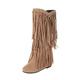 Classic Fringe Moccasin Boots Ankle High Women's Low Heel Ankle Boots Elegant Winter Mid-Height Boots with Fringe Ankle Boots Comfortable Non-Slip Winter Boots for Women Long Shaft Boots, beige, 9 UK