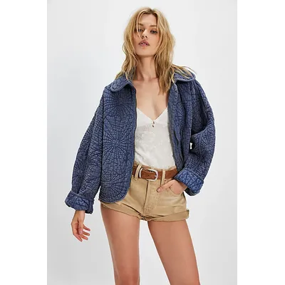 Gracie Quilted Jacket at Free People in Blue, Size: XL