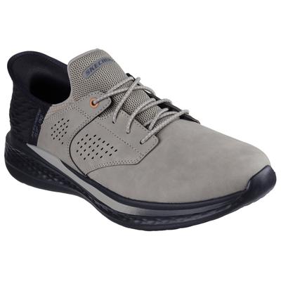Slip-On Sneaker SKECHERS "SLADE", Herren, Gr. 42, grau, Leder, Textil, Synthetik, casual, Schuhe, Komfortschuh mit komfortablem Heel Pillow™ Fersenkissen Image