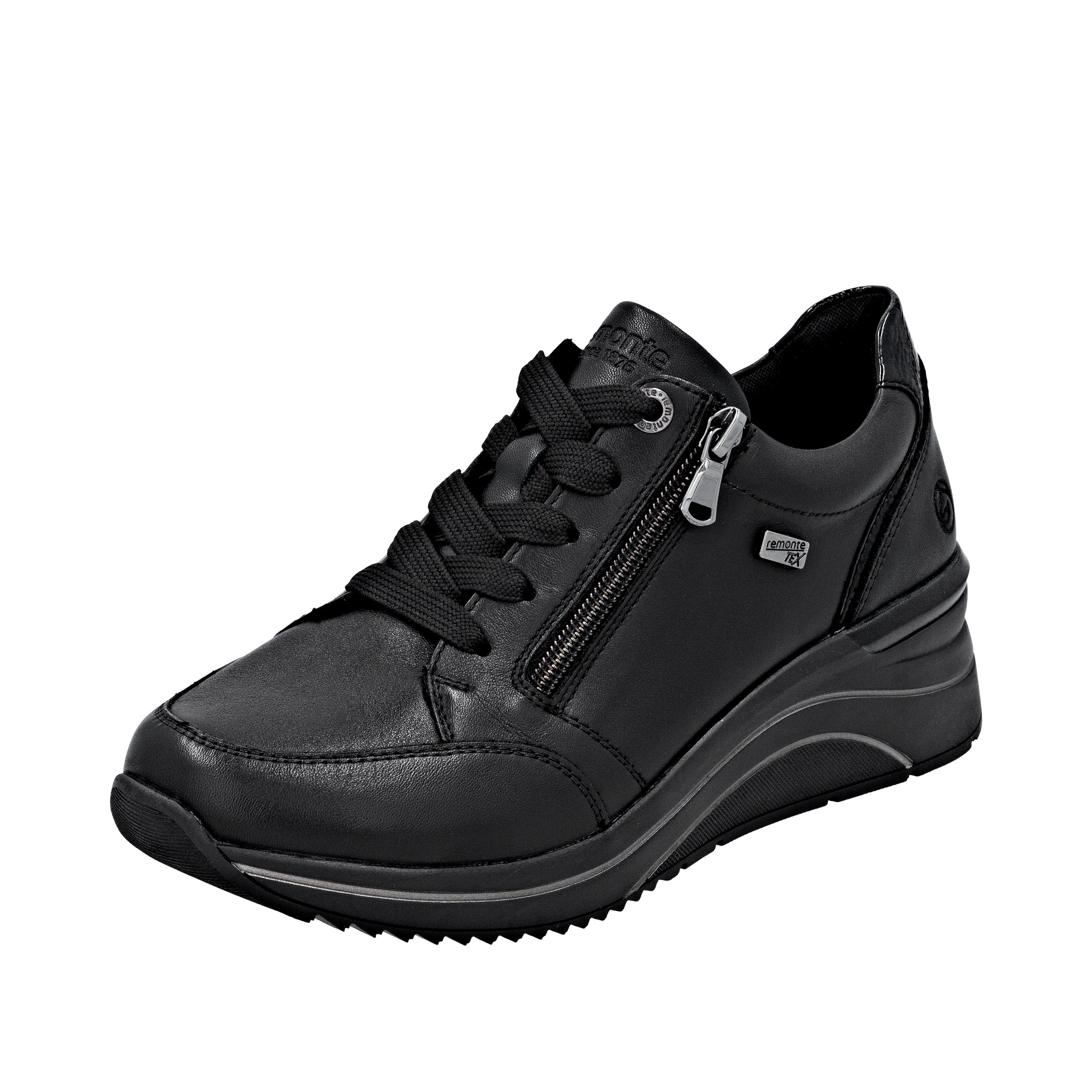 Keilsneaker REMONTE, Damen, Gr. 41, schwarz, Leder, Lederimitat, unifarben, Schuhe, Freizeitschuh, Halbschuh, Schnürschuh mit Rieker TEX-Membran