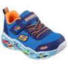 Sneaker SKECHERS "PLAY SCENE", Kinder, Gr. 23, blau (blau, orange), Lederimitat, Mesh, kontrastfarbene Details, casual, Schuhe, Freizeitschuh mit bedruckter Sohle, Größenschablone zum Download