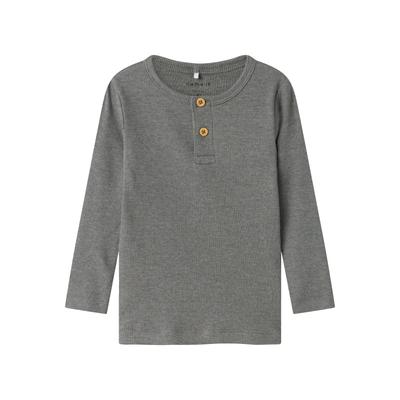 Langarmshirt NAME IT "NMMKAB LS TOP NOOS", Jungen, Gr. 122/128, mockingbird detail:melange, Feinripp, Obermaterial: 57% Baumwolle, 38% Modal, 5% Elasthan, meliert, casual, normal hüftbedeckend, Rundhals, Langarm abgesteppte Kante, Shirts, im... Image
