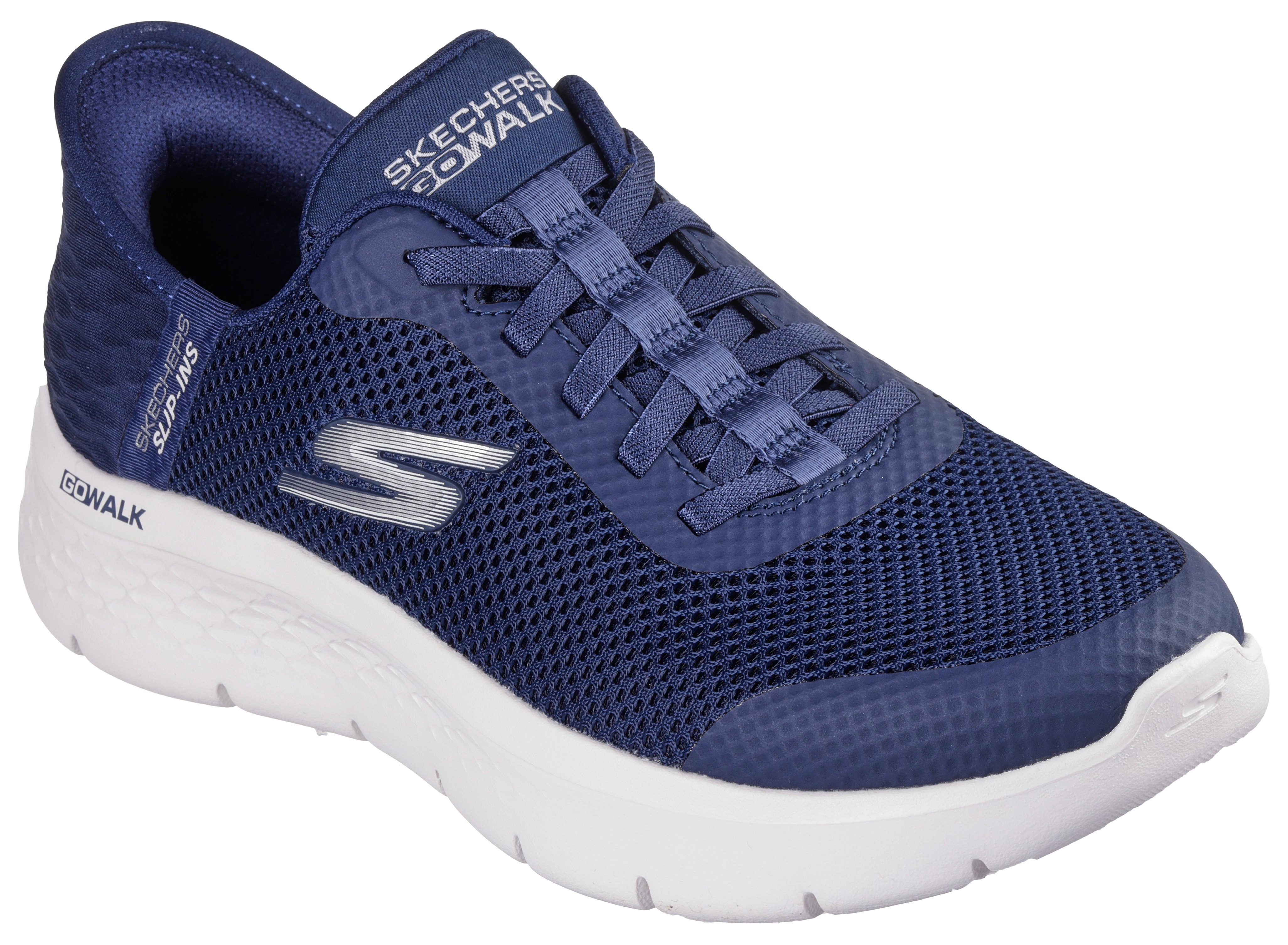Slip-On Sneaker SKECHERS "GO WALK FLEX-GRAND ENTRY", Damen, Gr. 35, blau (navy, weiß), Textil, Schuhe, Slipper mit Slip-ins zum Schlupfen