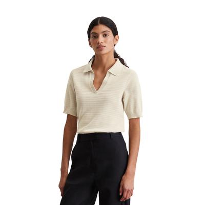 Poloshirt MARC O'POLO "aus Ajour-Jersey", Damen, Gr. XXL, silky stone, Obermaterial: 99% Baumwolle, 1% Elasthan, unifarben, casual, regular fit, Kurzarm Rippbündchen, Shirts Image