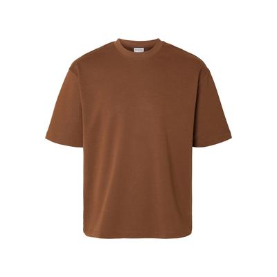 Rundhalsshirt SELECTED HOMME "SLHLOOSEOSCAR SS O-NECK TEE NOOS", Herren, Gr. M, soft silt, Jersey, Obermaterial: 44% Baumwolle, 35% Polyester, 21% Elastomultiester, unifarben, modisch, loose fit normal, Rundhals, Kurzarm, Shirts Image