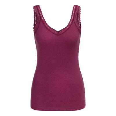 Unterhemd S.OLIVER, Damen, Gr. 44/46, N-Gr, rot (bordeaux), Feinripp, Obermaterial: 95% Baumwolle, 5% Elasthan. Spitze: 90% Polyamid, 10% Elasthan, unifarben, casual, V-Ausschnitt, ärmellos, Unterhemden, aus Feinripp, Unterziehshirt aus einer... Image