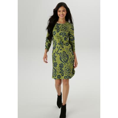 Jerseykleid ANISTON SELECTED, Damen, Gr. 38, N-Gr, kiwigrün, rauchblau, Jersey, Obermaterial: 85% Viskose, 10% Polyester, 5% Elasthan, geblümt, gemustert, casual, figurumspielend kniefrei, Rundhals, 3/4-Ärmel, Kleider, mit fantasievollem Blütendruck... Image