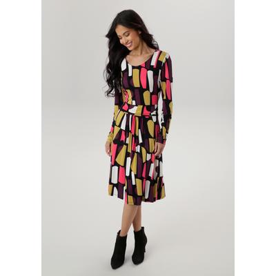Jerseykleid ANISTON SELECTED, Damen, Gr. 44, N-Gr, weinrot, wollweiß, pink, schwarz, senf, Jersey, Obermaterial: 95% Viskose, 5% Elasthan, gemustert, bedruckt, feminin, figurumspielend knieumspielend, Rundhals, Langarm, Kleider, mit modernen,... Image