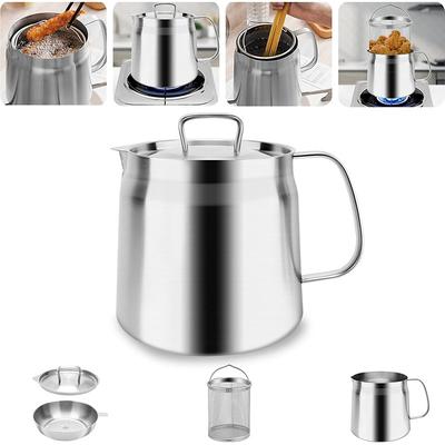 2-in-1 304 Stainless Steel Multifunctional Oil Strainer Pot 1.5L/2L Essential Grease Container for Deep Frying Large Capacity Versatile Oil Filter Multi-function for Deep Frying, Boiling