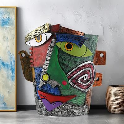 Brutalist Abstract Beauty Face Flower Pot, Colorful Crying Face Resin Planter, Artistic Emotional Sculpture for Home Garden Desktop Patio Decor