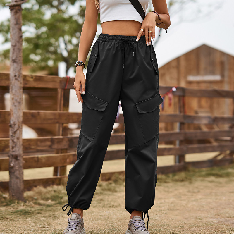 Women's Cargo Pants Slacks Streetwear Casual Full Length Natural Plain Pocket Elastic Drawstring Design Comfy Outdoor Comfortable Sports Outdoor Street Holiday Black Army Green Khaki Summer Regular