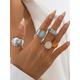 Women's Gold Vintage Gemstone Ring Set - Multi-piece set of statement chunky rings with hammered texture and colorful resin gemstones, Suitable for office,, Vintage fashion, Party and daily style