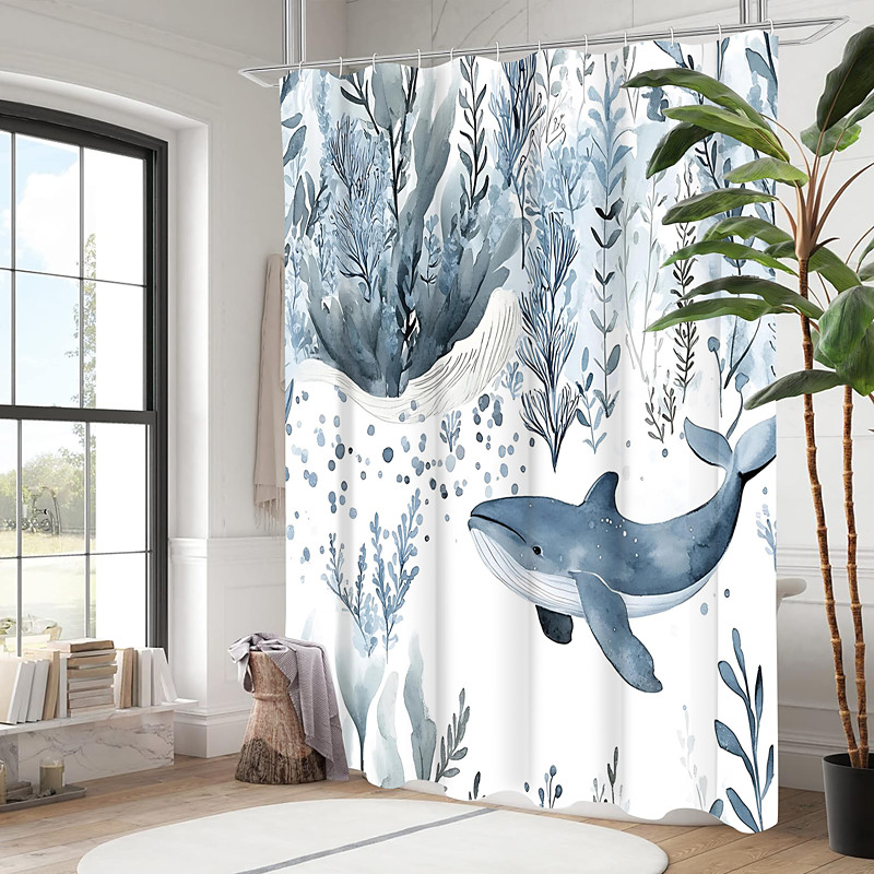 Ocean Animal Turtle Shower Curtain with Hooks for Bathroom Shower Curtain Bathroom Decor Set Polyester Waterproof 12 Pack Plastic Hooks