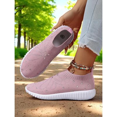 Women's Red Flyknit Slip-On Walking Shoes – Lightweight Breathable Sneakers for Outdoor Strolls, Travel and Garden Work