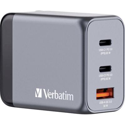 GNC-65 GaN Reiseladeadapter 65 w 1x usb-a, 2x usb-c® usb pd, usb pd 3.0, qc 3.0 Grau GaN, - Verbatim Image