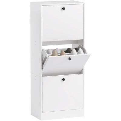 Schuhschrank mit 3 Klappen, Schuhregal mit Verstellbar Trennwand, Schuhkommode Schmal Schuhkipper Image