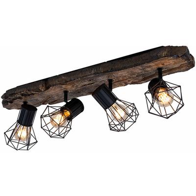 Landhaus Deckenleuchte braun schwarz Deckenstrahler 4 Flammig Holzoptik Deckenlampe Schlafzimmer Image