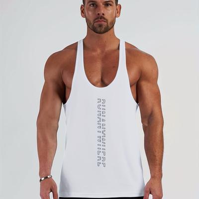 "TEMU Men's Athletic Tank Top - Breathable Sleeveless Fitness Shirt With "running" Print, Ideal For Running & Casual Wear, Casual Sportswear | |" Image
