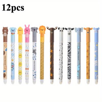 TEMU 12pcs Cute Cartoon Style 0.5mm Heat Erasable Ballpoint Pen Office Supplies Gift Prize Student Stationery (black) Image