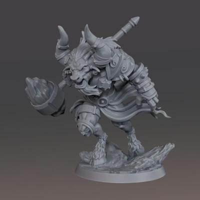 TEMU Minotaur Miniature - 32mm Abs Rpg Figurine, Ideal For Game Room , Tabletop & Fans, Gray