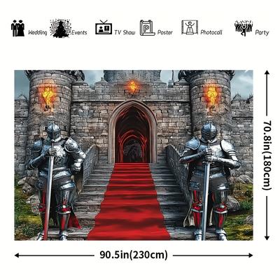 TEMU 1pc, Home Decor Backdrop, Medieval Knight, Polyester, Suitable For Parties, Photo Booth & Festive Celebrations